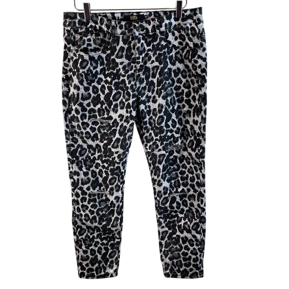 L&B Black & Gray Cheetah Print Mid Rise Ankle Skinny Jeans Size 14